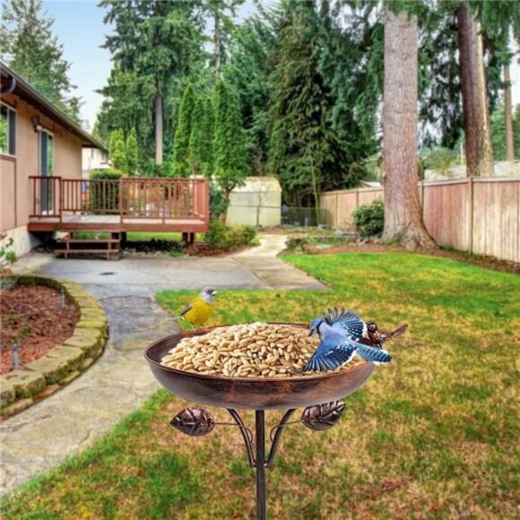 Garden Metal Bird Bath 12" Bird Bath Bowl with 5 Prongs Base Stake - Picture 2 of 7